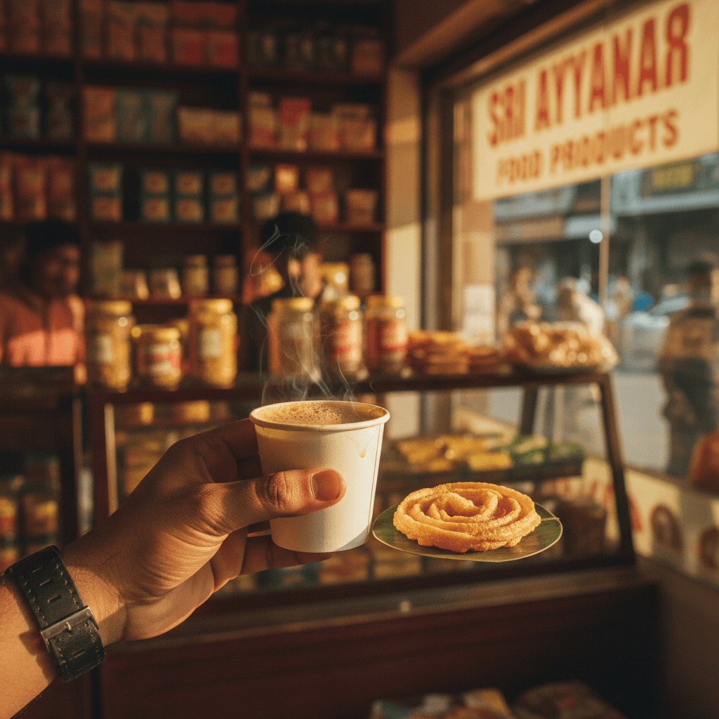 Customer enjoying fresh snack and tea