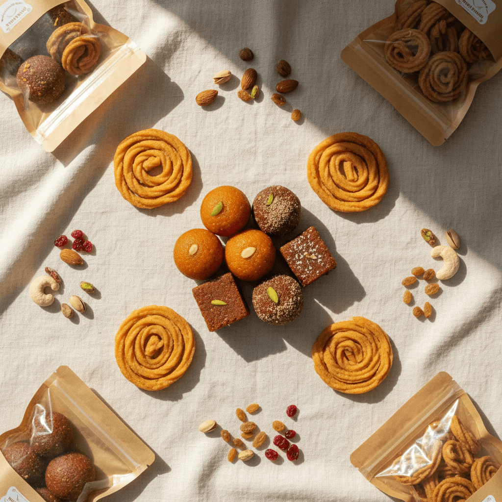 Arranged collection of various sweets and snacks